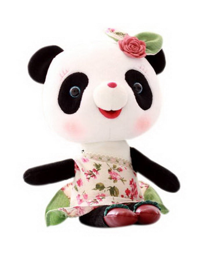 Stuffed Panda Plush Toys Baby Girls Cute Panda Dress In Pink Floral Clothes Doll