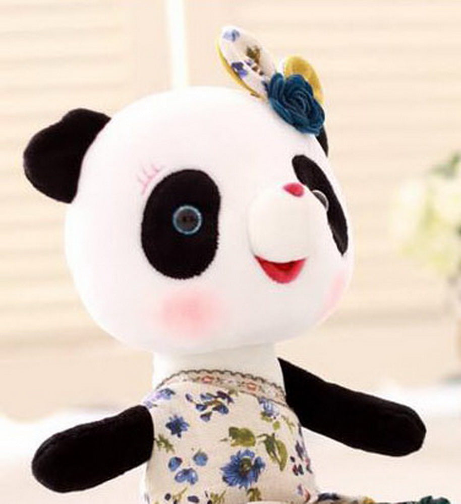 Stuffed Panda Plush Toys Baby Girls Panda Dress In Dark Blue Floral Clothes Doll