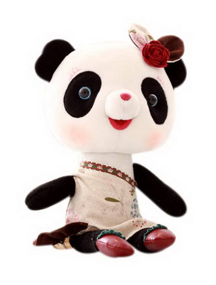 Stuffed Panda Plush Toys Girl Lovely Panda Dress In Wine Red Floral Clothes Doll