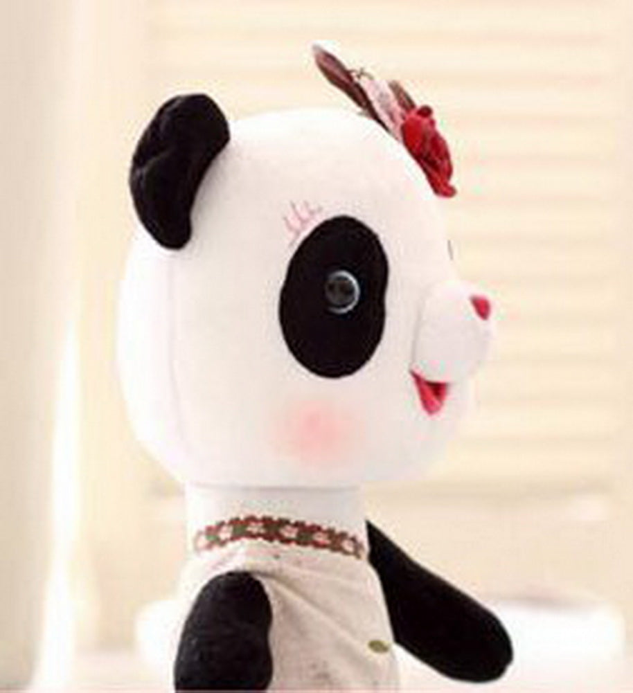 Stuffed Panda Plush Toys Girl Lovely Panda Dress In Wine Red Floral Clothes Doll