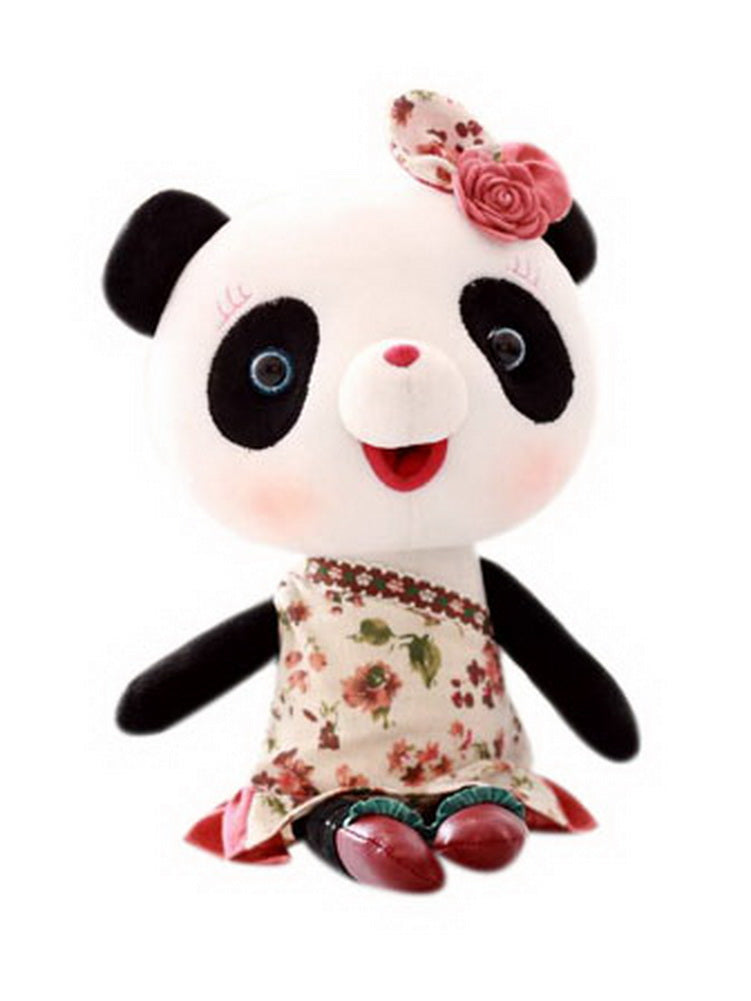 Stuffed Panda Plush Toys Baby Girl Lovely Panda Dress In Red Floral Clothes Doll