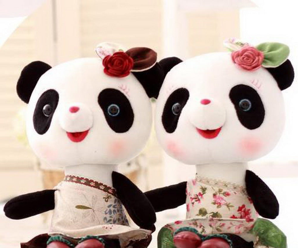 Stuffed Panda Plush Toys Baby Girl Lovely Panda Dress In Red Floral Clothes Doll