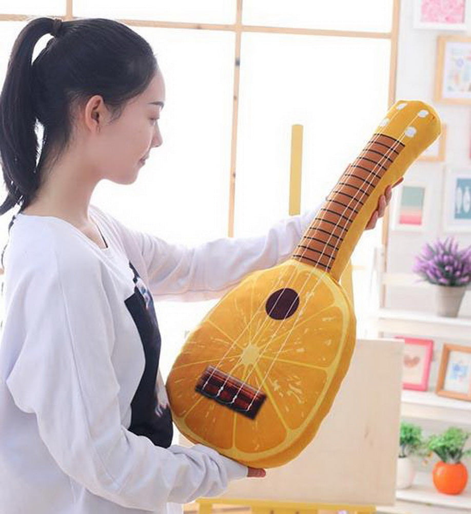 Simulation Musical Instrument Guitar Plush Toys Children Fruit Doll, Cute Orange