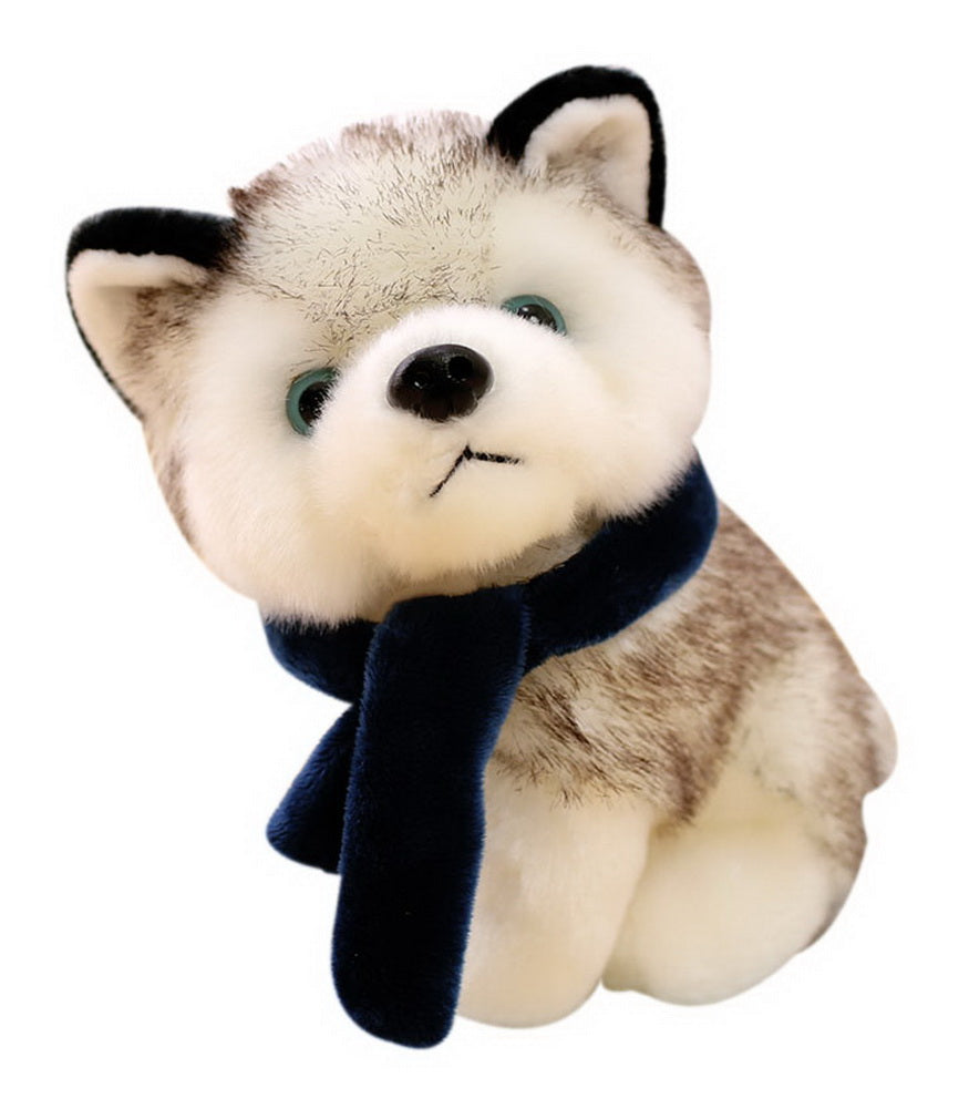 Super Cute Simulation Husky Doll Wearing In Black Scarf Creative Puppy Doll Toys