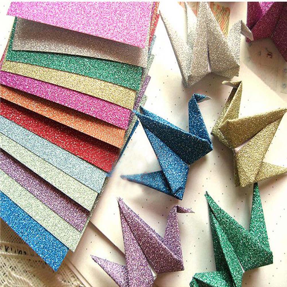 Colorful DIY Paper Crafts Folded Paper with Glitter Powder,24Pcs,Random Color