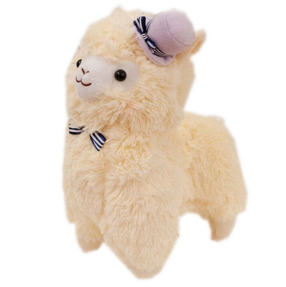 Plush Toy for Kids YELLOW Alpaca in Pillbox Hat Stuffed Lamb 35CM