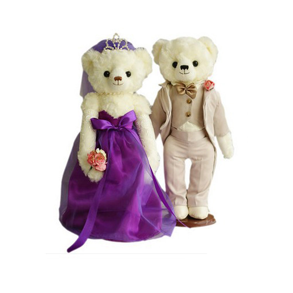 A Pair of Loving Bears Cute Teddy Bear Plush Toy Wedding Gifts(Purple Veil)