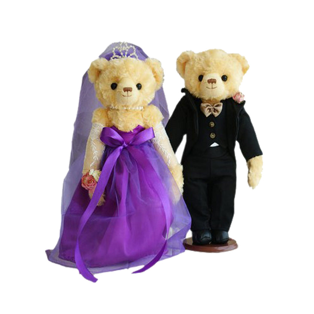 Lovely Bears Cute Teddy Bears Plush Toy Wedding Gifts(Purple Veil/Black Suit )