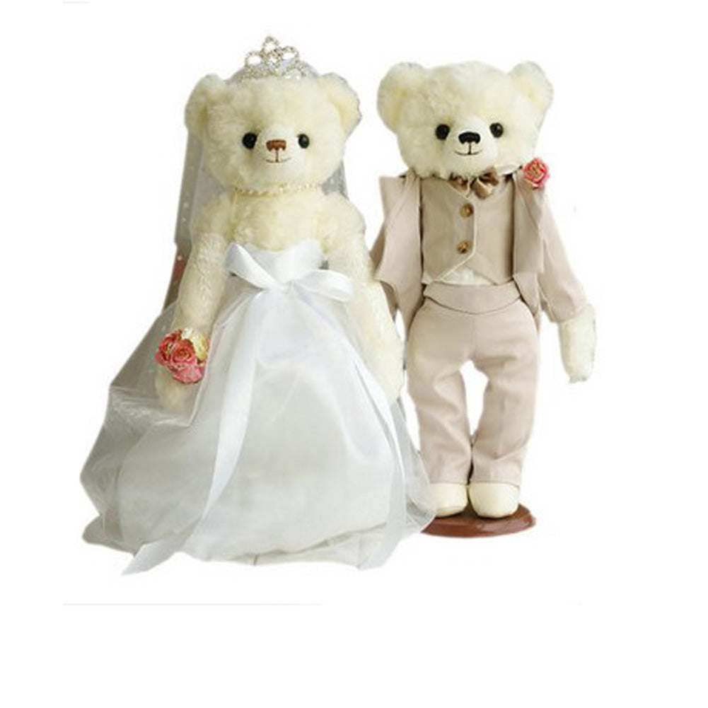 Lovely Bears Cute Teddy Bears Plush Toy Wedding Gifts(White Veil/Gray Suit )