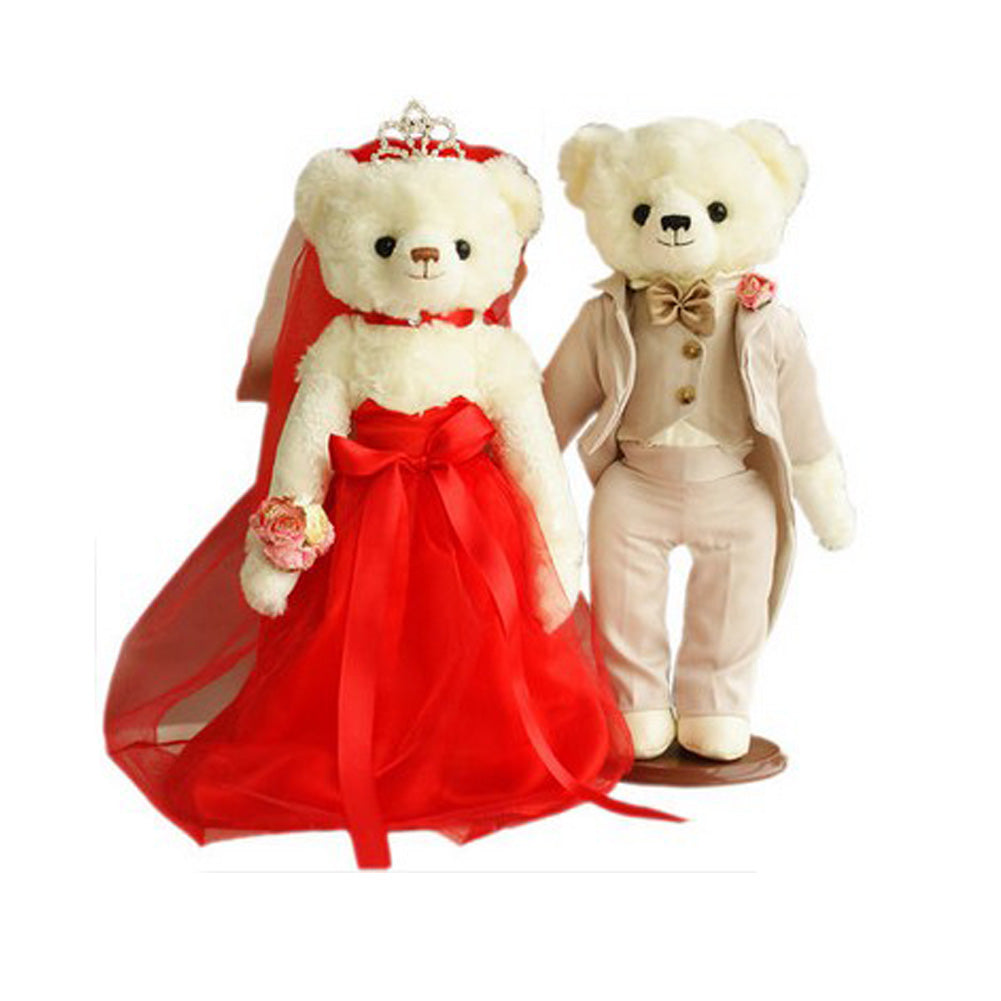 Lovely Bears Cute Teddy Bears Plush Toy Wedding Gifts(Red Veil/Gray Suit )