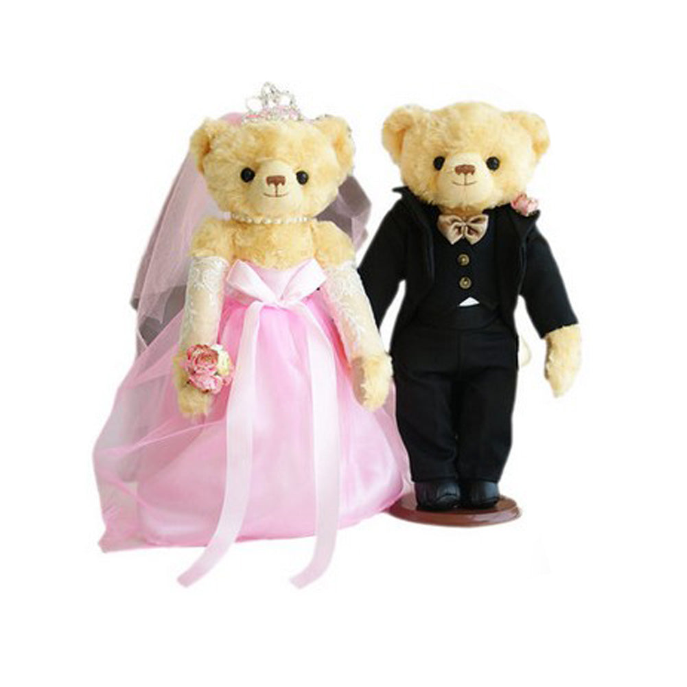 Lovely Brown Bears Cute Teddy Bears Plush Toy Wedding Gifts(Pink Veil/Black Suit