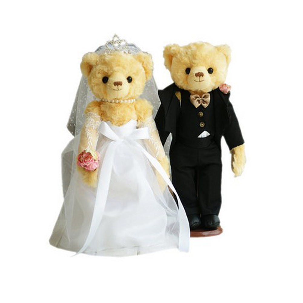 Lovely Brown Bears Cute Teddy Bears Plush Toy Wedding Gift(White Veil/Black Suit