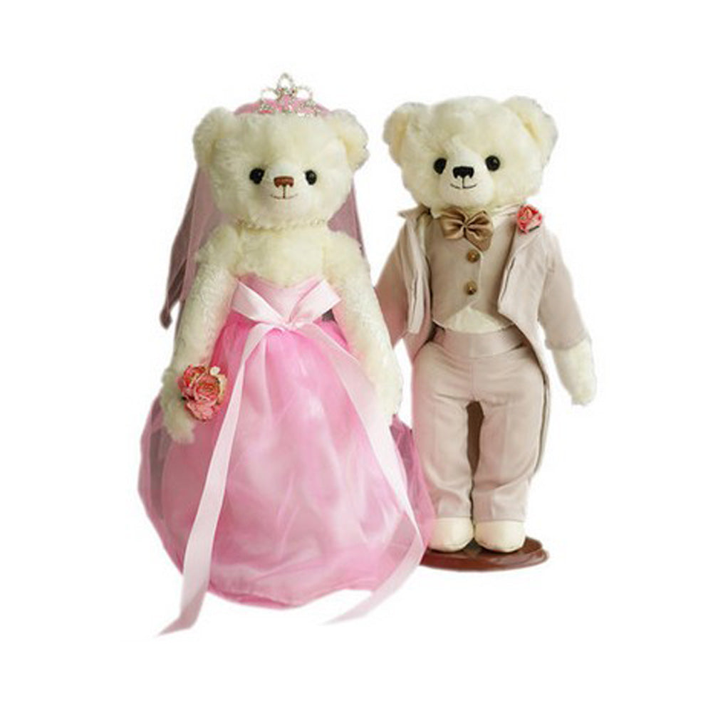 Lovely Bears Cute Teddy Bears Plush Toy Wedding Gift (Pink Veil/Gray Suit)