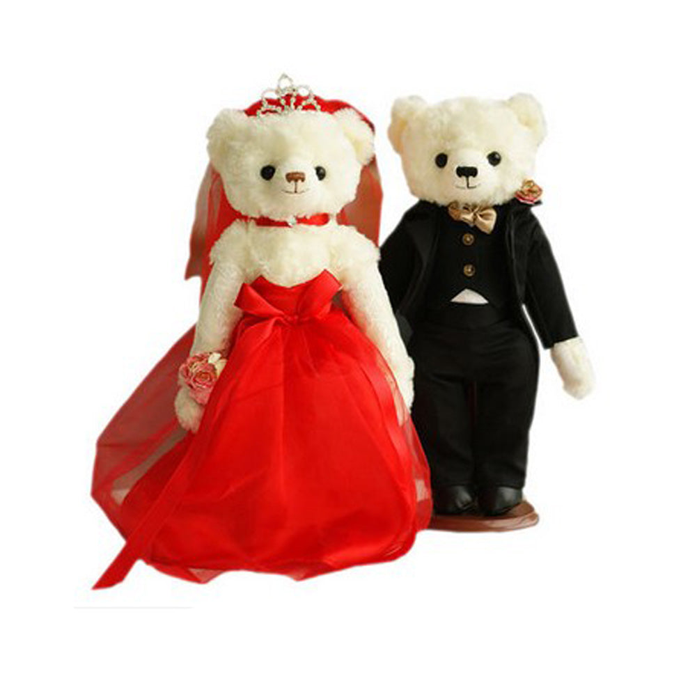 Lovely Bears Cute Teddy Bears Plush Toy Wedding Gift (Red Veil/Black Suit)