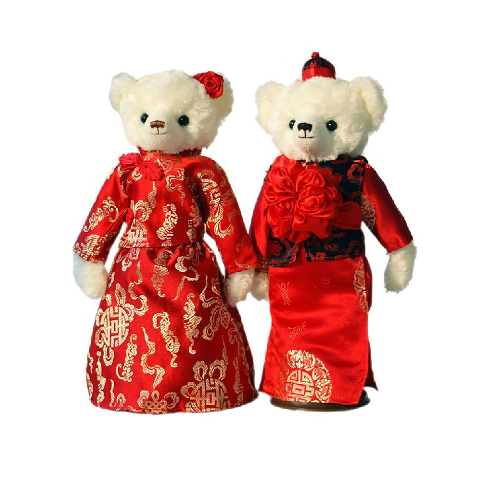 Lovely Bears Cute Teddy Bears Plush Toy Wedding Gift (Red Cheongsam Veil)