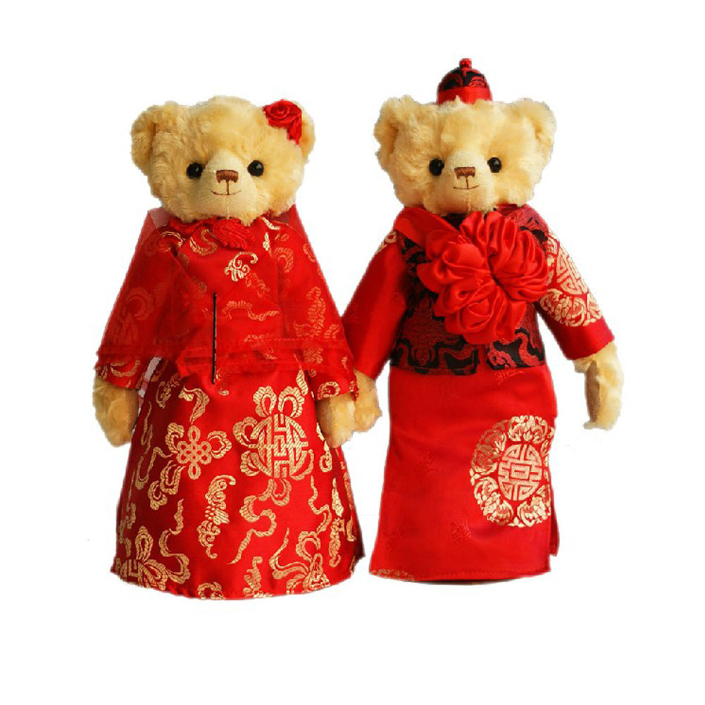 Lovely Brown Bears Cute Teddy Bears Plush Toy Wedding Gift (Red Cheongsam Veil)