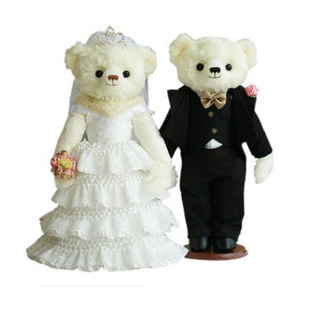 Lovely Wedding Bears Cute Teddy Bears Wedding Gift (White Lace Veil/Black Suit)