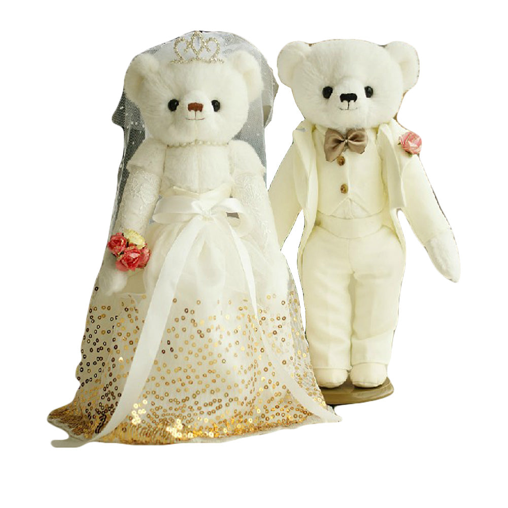 Lovely Wedding White Bears Cute Teddy Bears Wedding Gift (Gold Veil/White Suit)