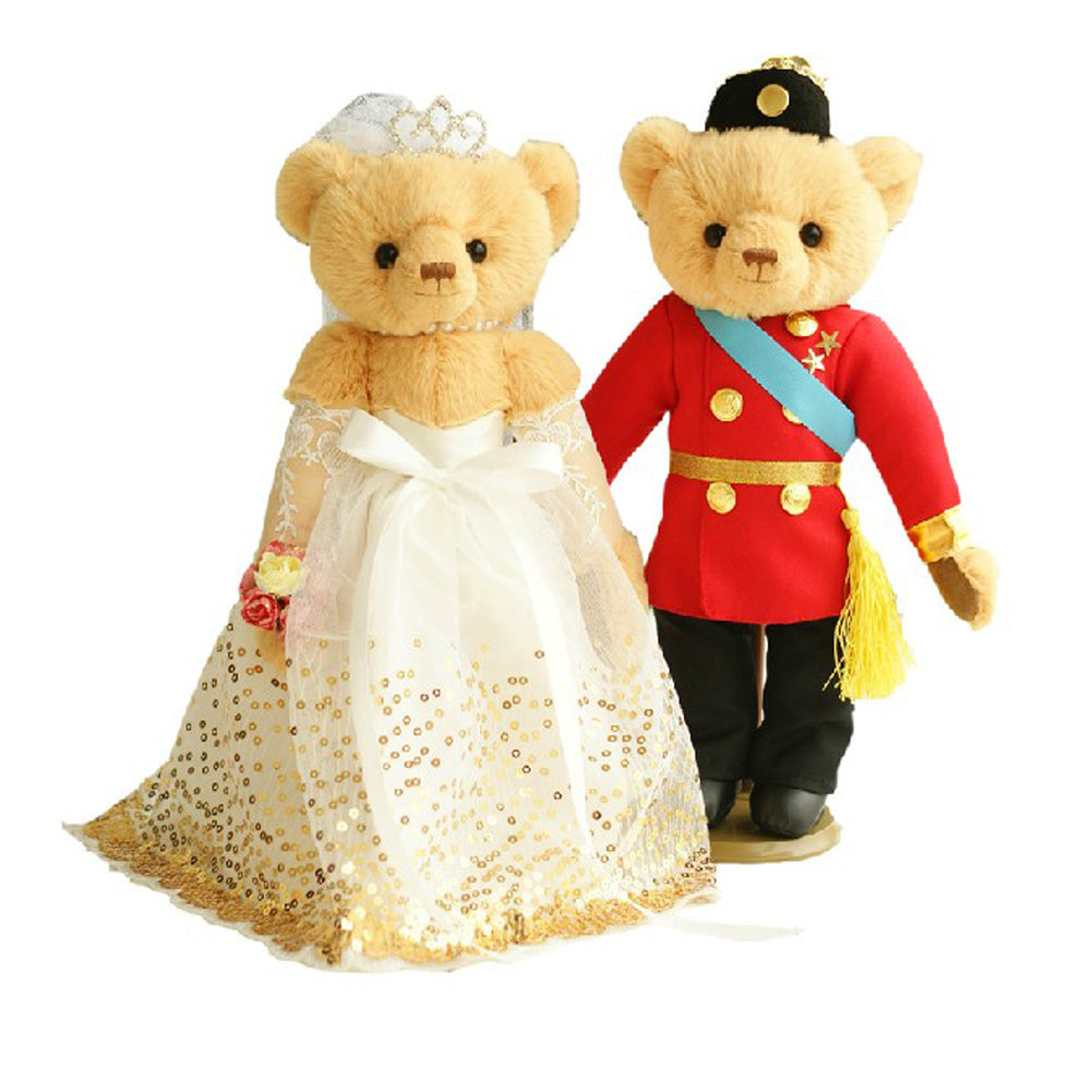 Lovely Wedding Brown Bears Cute Teddy Bears Wedding Gift (Gold Veil/Red Uniform)