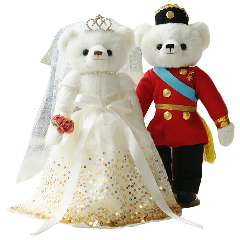 Lovely Wedding White Bears Cute Teddy Bears Wedding Gift (Gold Veil/Red Uniform)