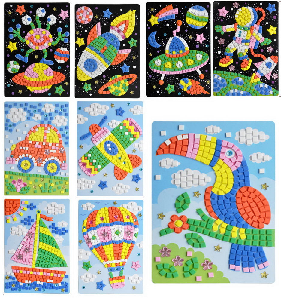 Astronauts & Spacecraft Sticky Mosaics for Kids Party Supplies, 9 Pics