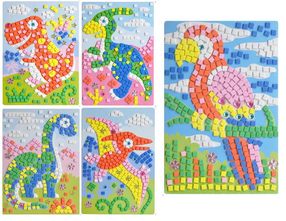 Dinosaur Crystal Sticky Mosaics for Kids Mosaic Kits, 5 Pics