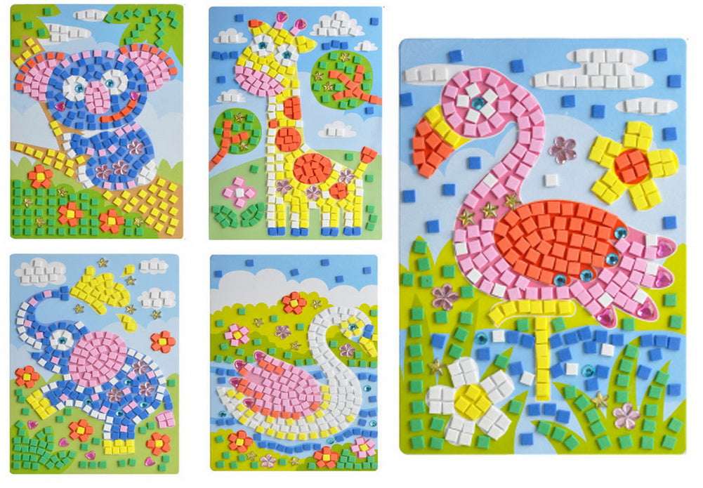 Rare Animals Crystal Sticky Mosaics for Kids Mosaic Painting, 5 Pics