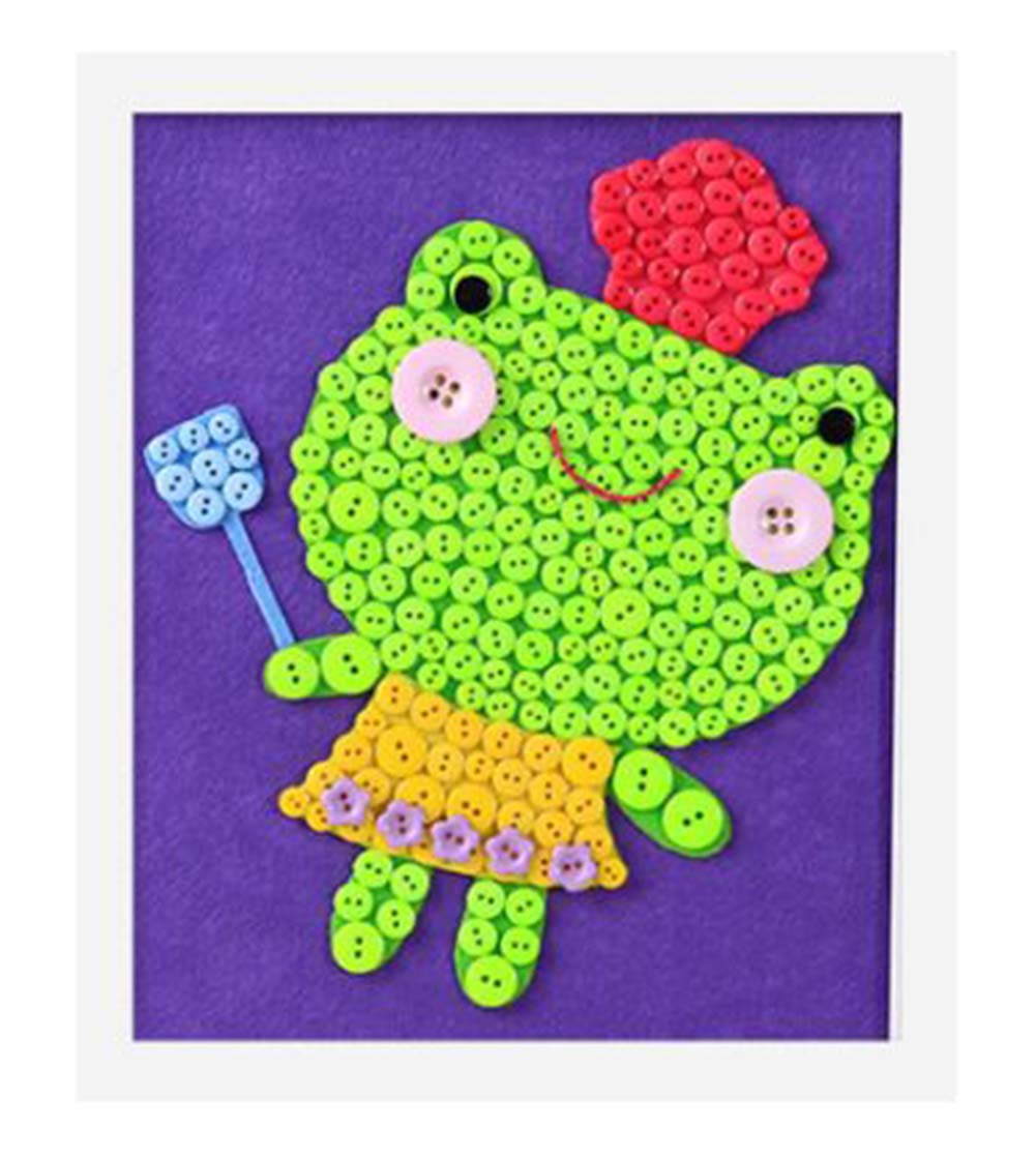 Adorable Frog DIY Button Painting Mosaic Craft for Kids