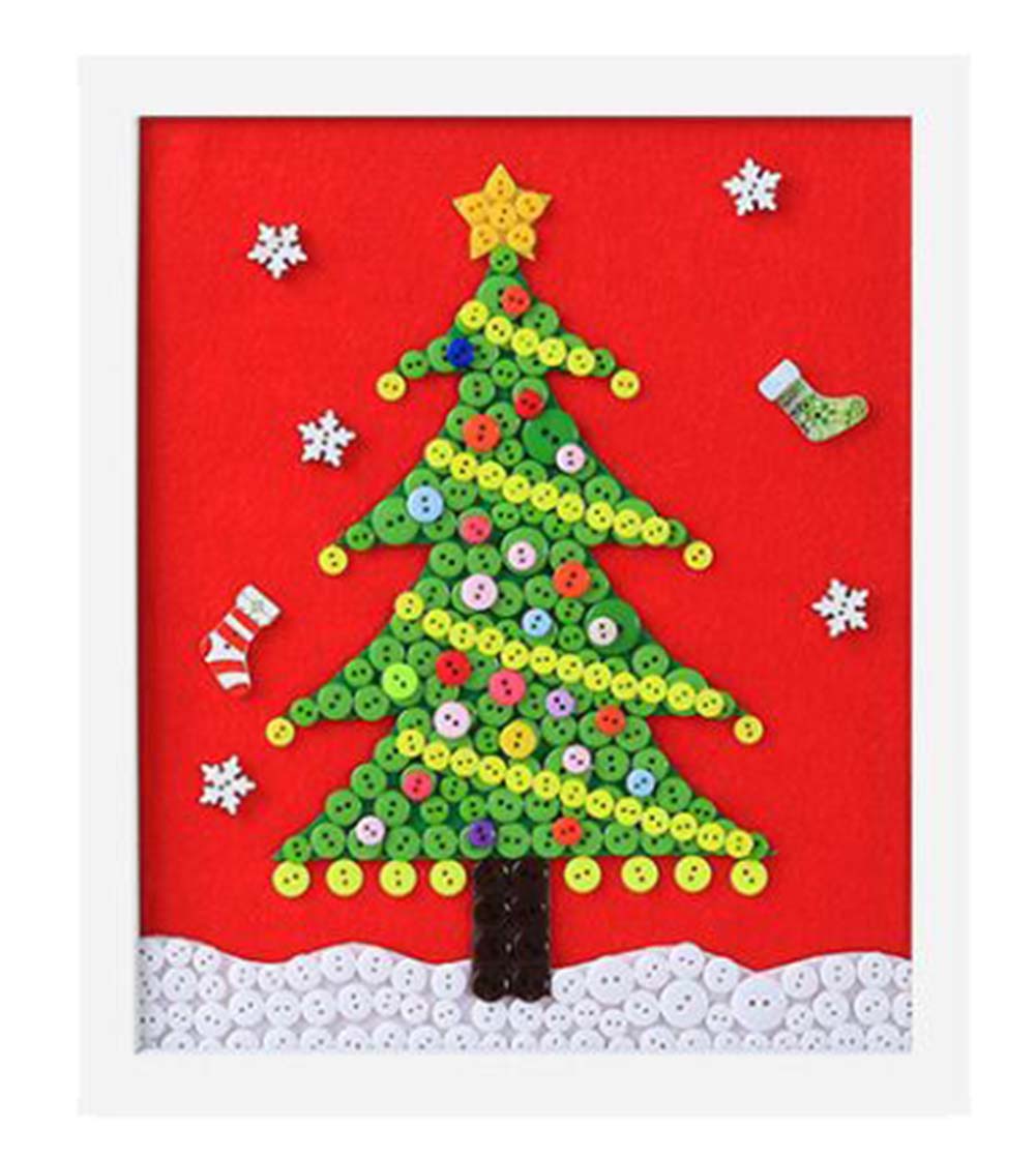 Christmas Tree DIY Button Painting Mosaic Craft for Kids