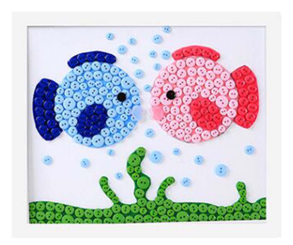 Nice Fishes DIY Button Painting Mosaic Craft for Kids