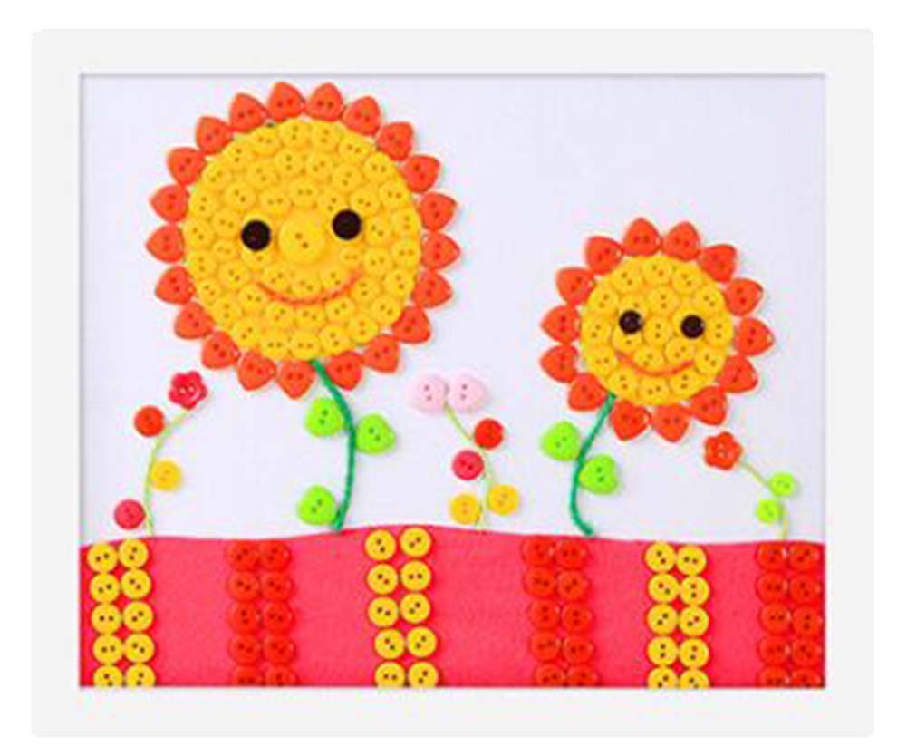 Cute Sunflower DIY Button Painting Mosaic Craft for Kids