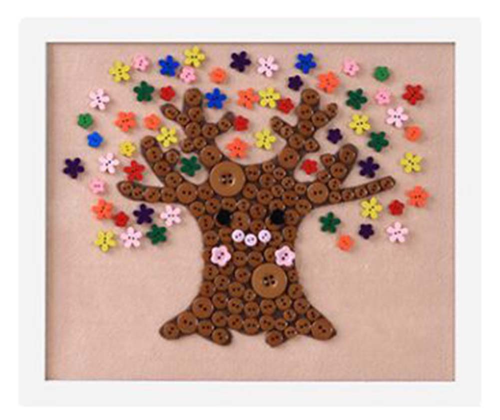 Lovely Flower Tree DIY Button Painting Mosaic Craft for Kids