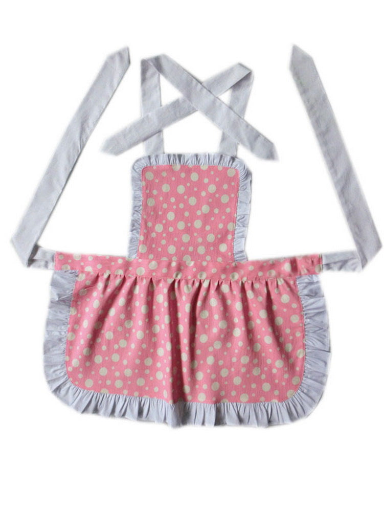 Cute Kids Apron Japanese Style Pink Polka Dot Apron for Girls