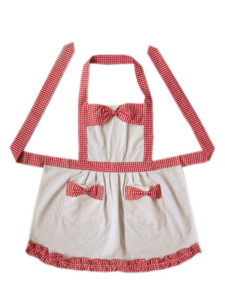 Red Plaid Kids Apron Bow Knot Girls Apron Japanese Style Apron