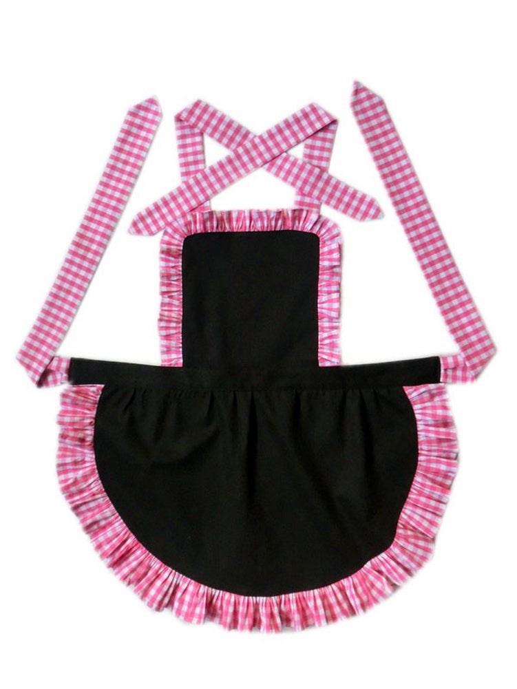 Fashion Apron for Kids Black Apron, Pink Plaid