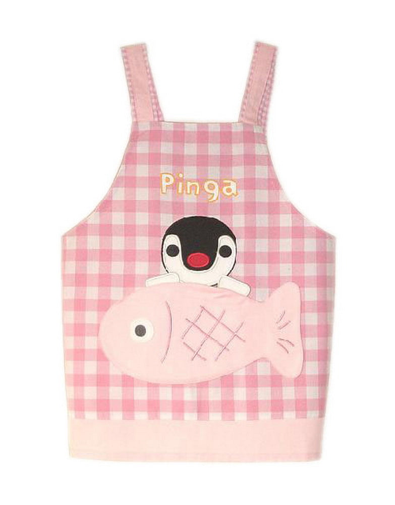 Cute Cartoon Apron for Kids Pink Plaid Apron with Fish Pocket