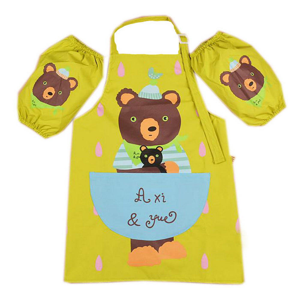 Kids Apron Bear Apron for Cooking Painting 3-6 Years Old, Green