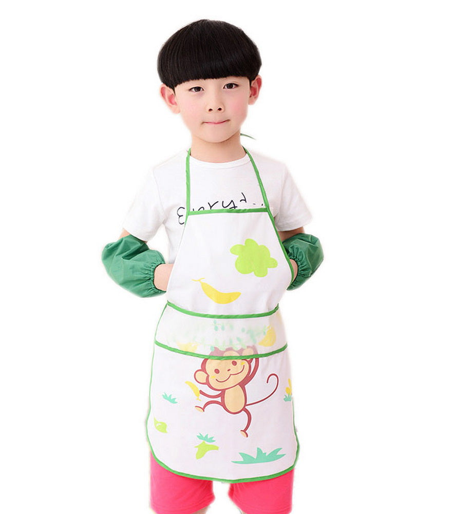 Boys Waterproof Apron Green Monkey, 6-8 Yrs