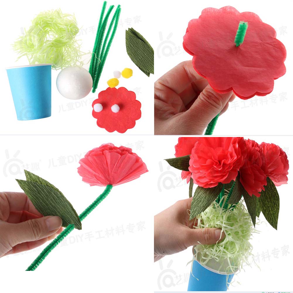 5 Sets Of Beautiful Children DIY Potted Decorative Paper Flowers