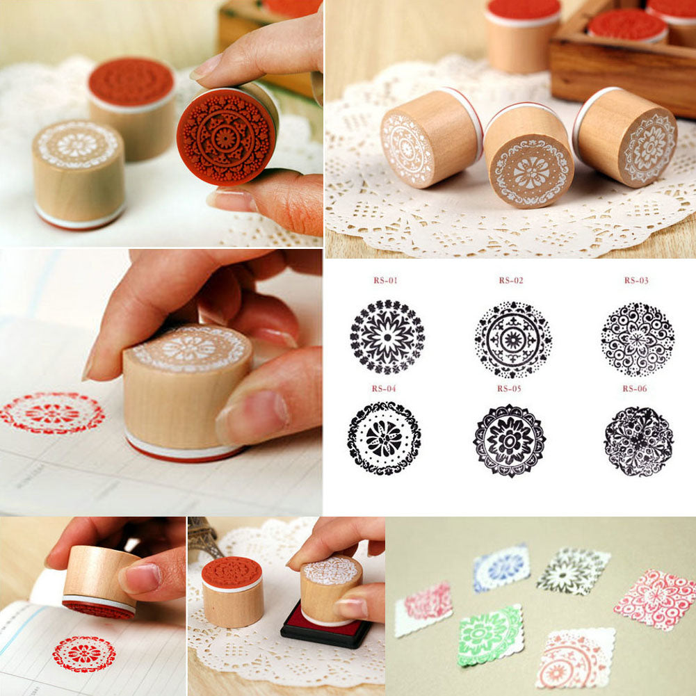 Vingtage Chinese Style Wood Stamps Engraving Stamps Cork Stamps 6 PCS