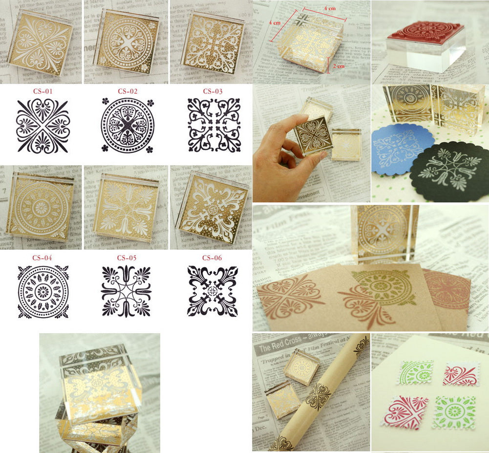 Elegant Persian Pattern Crystal Square Stamps 6 Packs, Rubber Stamps