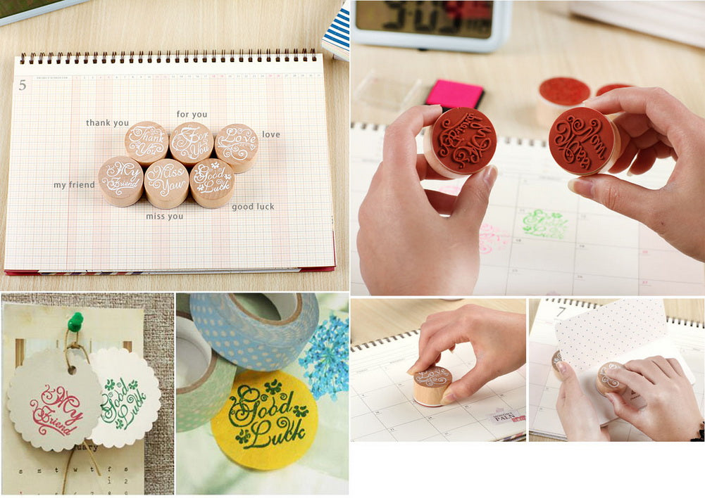 Set of 6 Character Stamps Wood Embossing Stamps