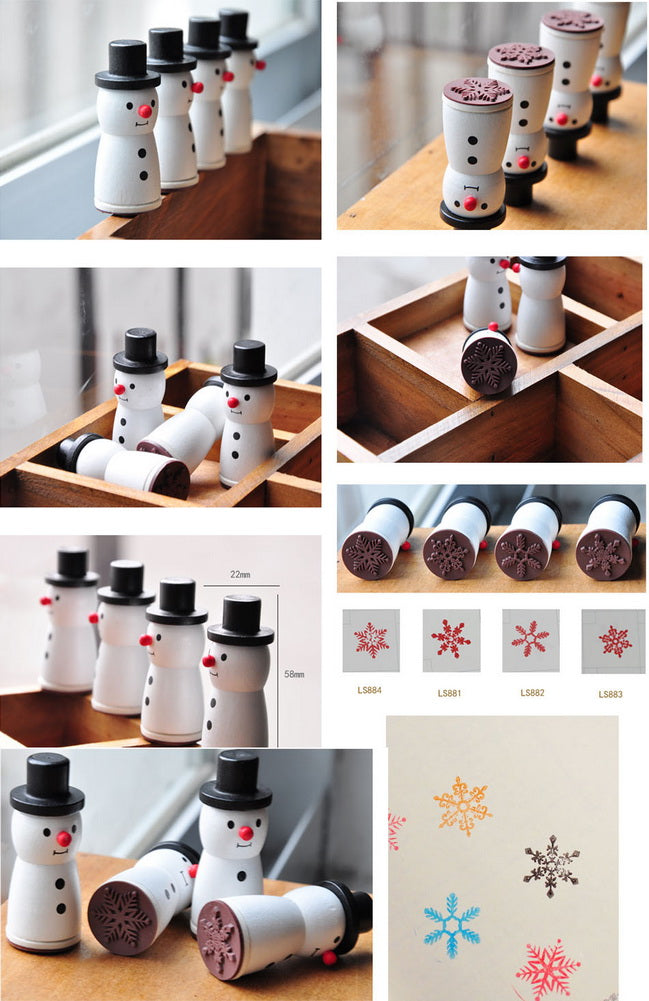 Funny Snowman Stamps Snowflake Stamps 4 PCS Rubber Stamps