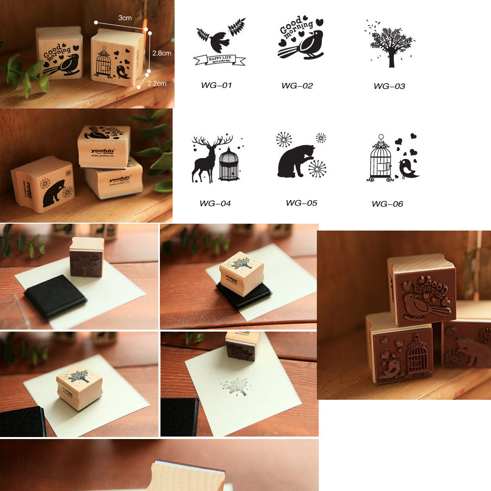 Set of 5 Square Wood Stamps Ink Stamps for Kids