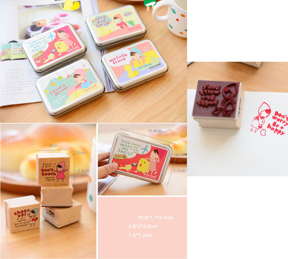 Innocent Age Cute Little Red Riding Hood Stamps Wood Stamps with Inkpad