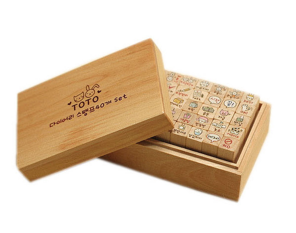 Adroable Wood Stamps Decorative Stamps 40 PCS in Wood Box