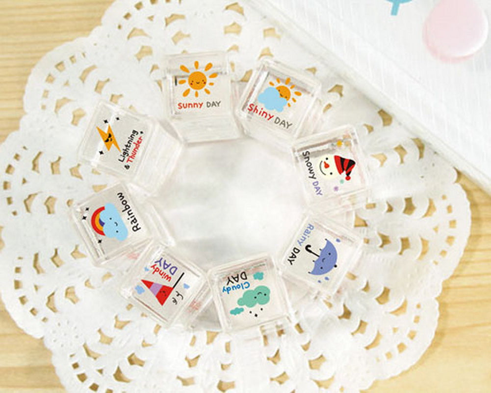 Set of 8 Mini Crystal Stamps Weather Theme Personalized Stamps Rubber Stamps