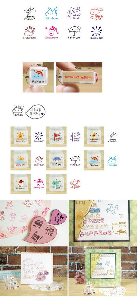 Set of 8 Mini Crystal Stamps Weather Theme Personalized Stamps Rubber Stamps