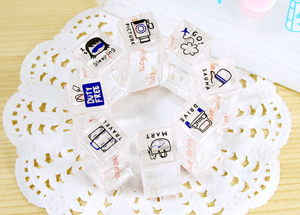 Set of 8 Mini Crystal Stamps Travel Theme Personalized Stamps Rubber Stamps