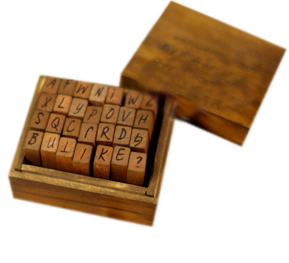 Wooden Alphabet Stamps Upper Case Stamps Letter Stamps with Wood Box